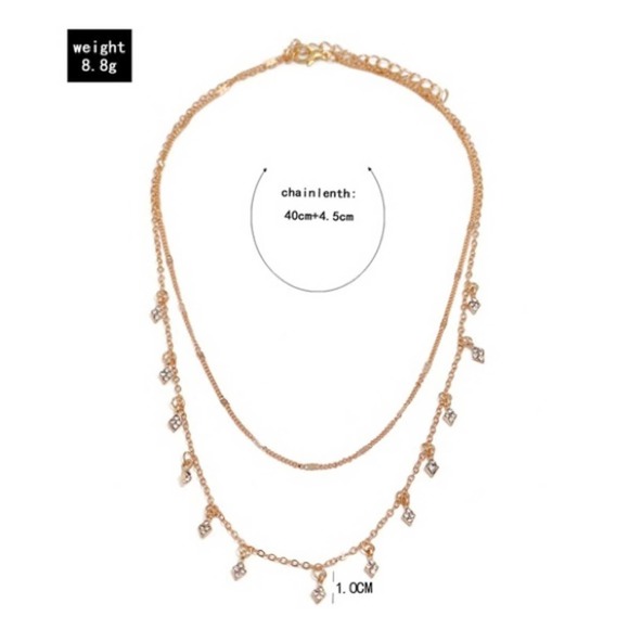 Double Layered Gold Drop Triangle Diamond Necklace - Picture 6 of 7